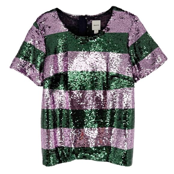 ANTHROPOLOGIE Maeve Short-Sleeve Sequin Striped Top S - Picture 1 of 10